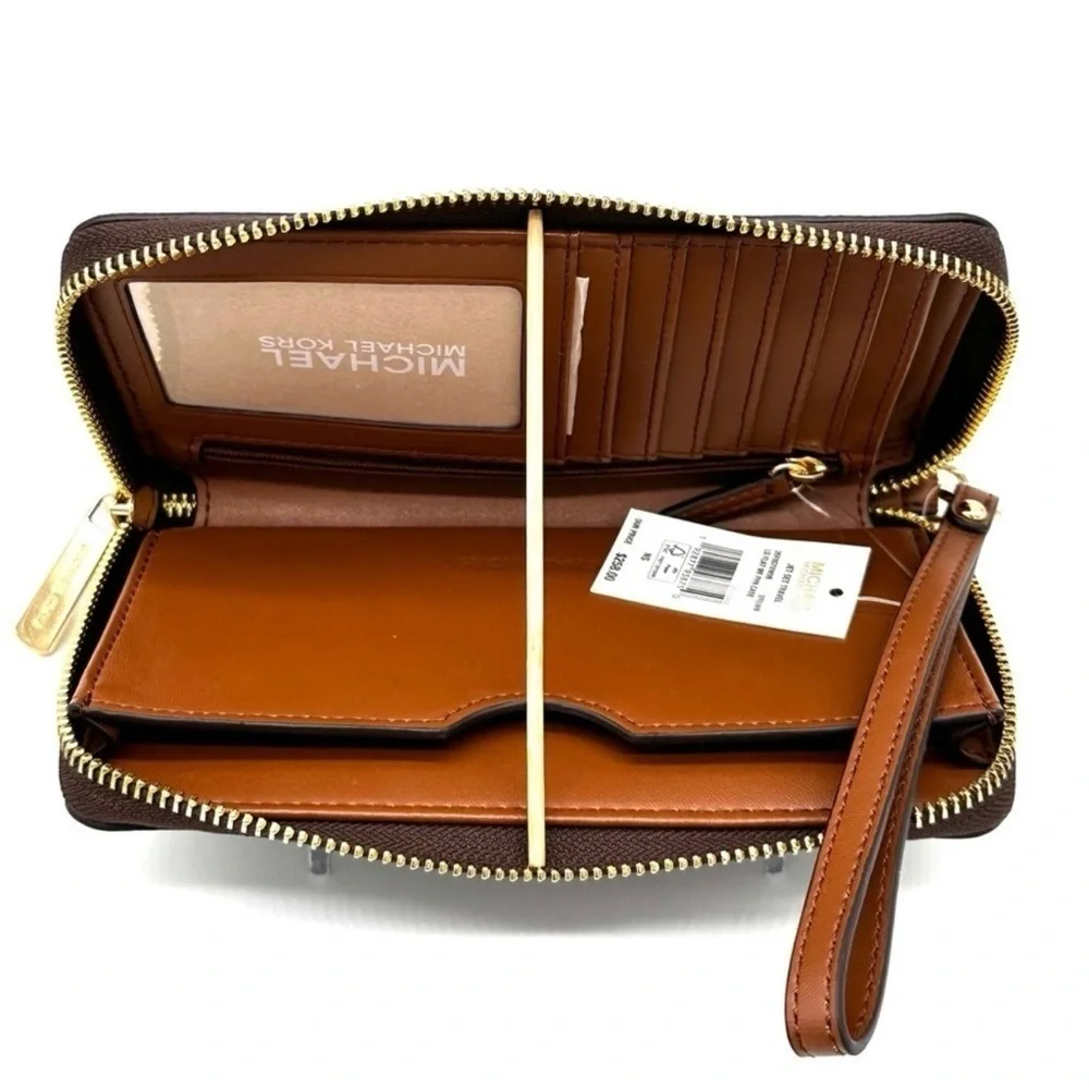 Michael Kors JST Flat MF Phone Case Wallet Brown Leather